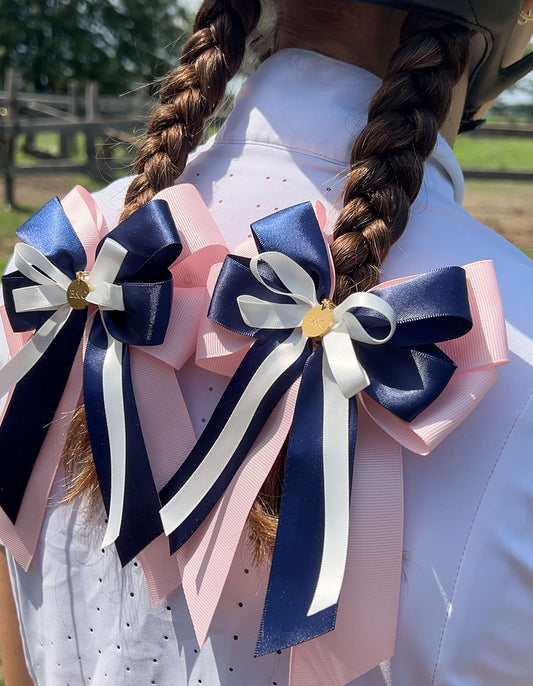 Summer Love pony show bows with gold French barrettes
