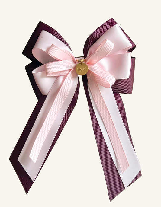 Burgundy and blush equestrian jumper bow for horse shows