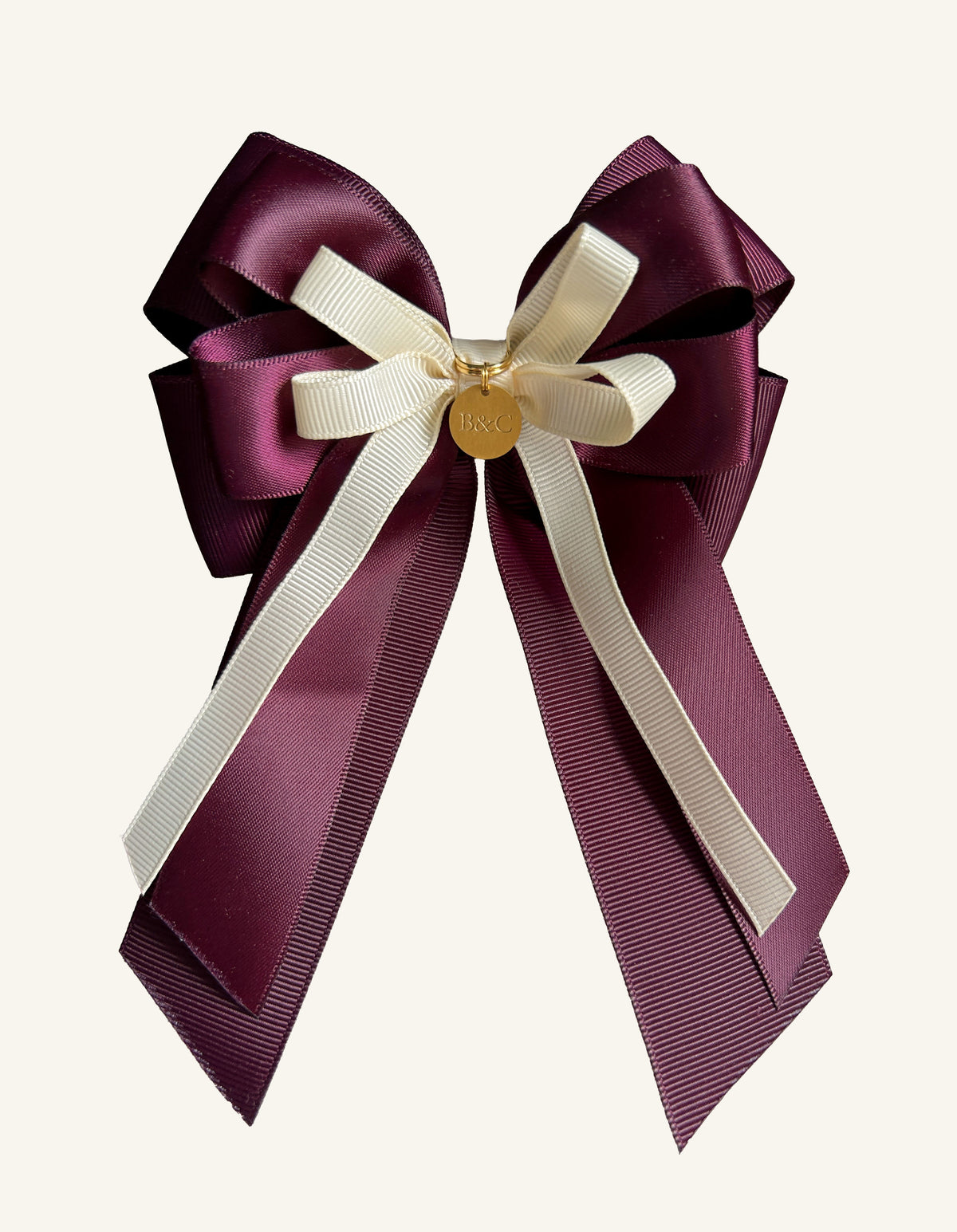 Burgundy and ivory equestrian jumper bow for horse shows