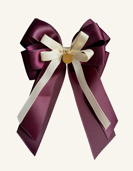 Burgundy and ivory equestrian jumper bow for horse shows