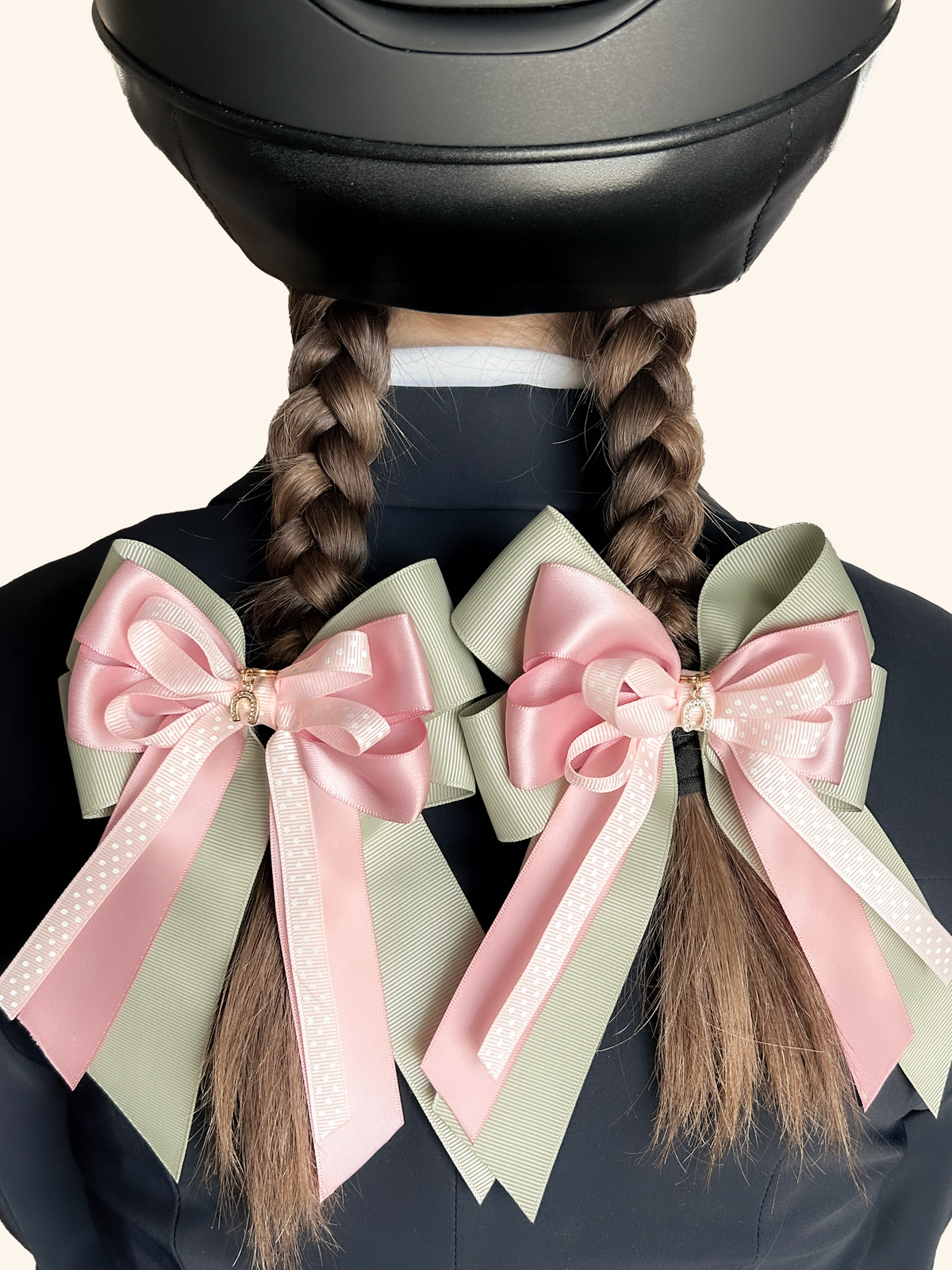 Colorful horse show bows for young equestrian riders
