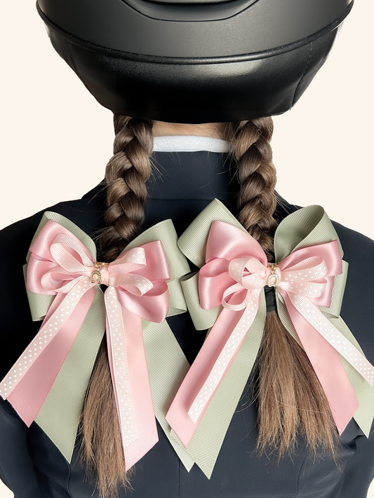 Colorful horse show bows for young equestrian riders