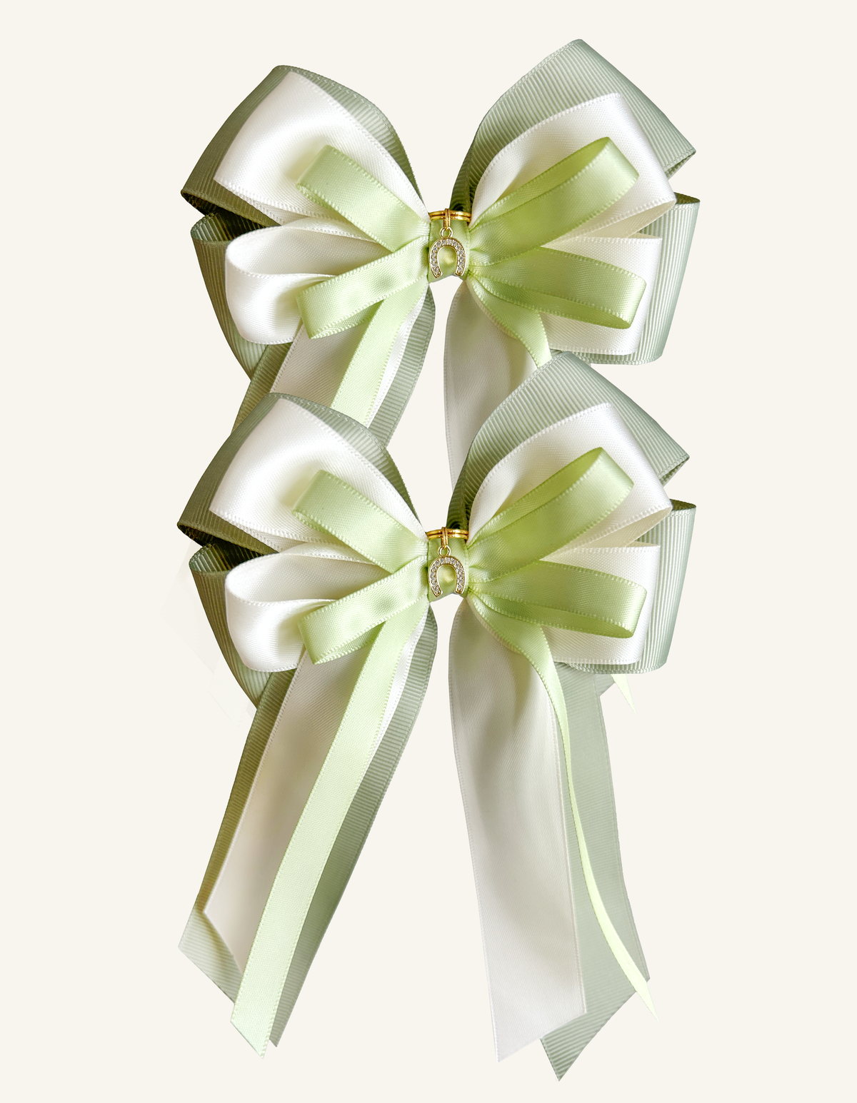 Emerald Whisper green equestrian show bows for young riders