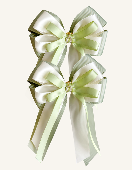 Emerald Whisper green equestrian show bows for young riders