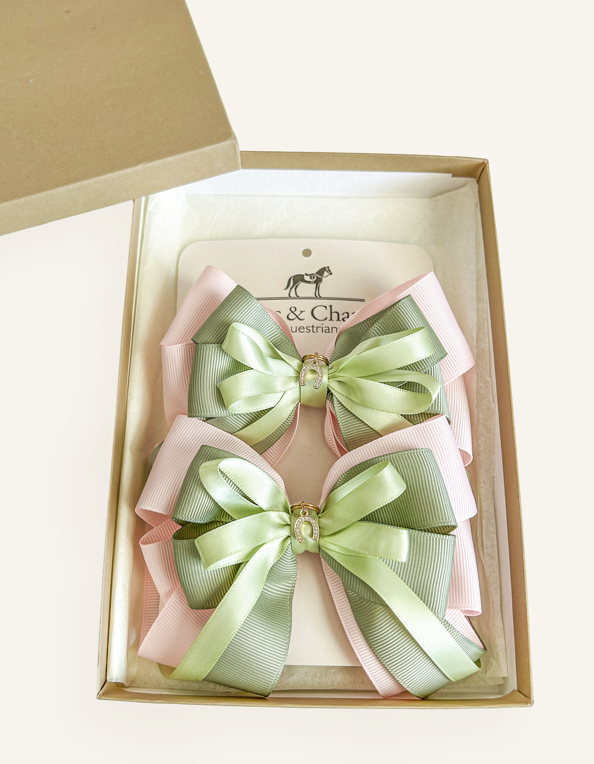 Garden Blush equestrian show bows by Bows & Charms