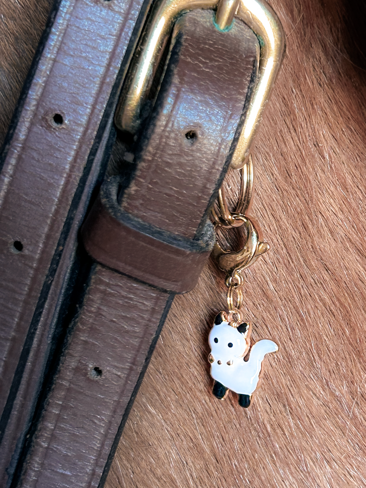 Gold cat charm for bridle bag and horse show accessories