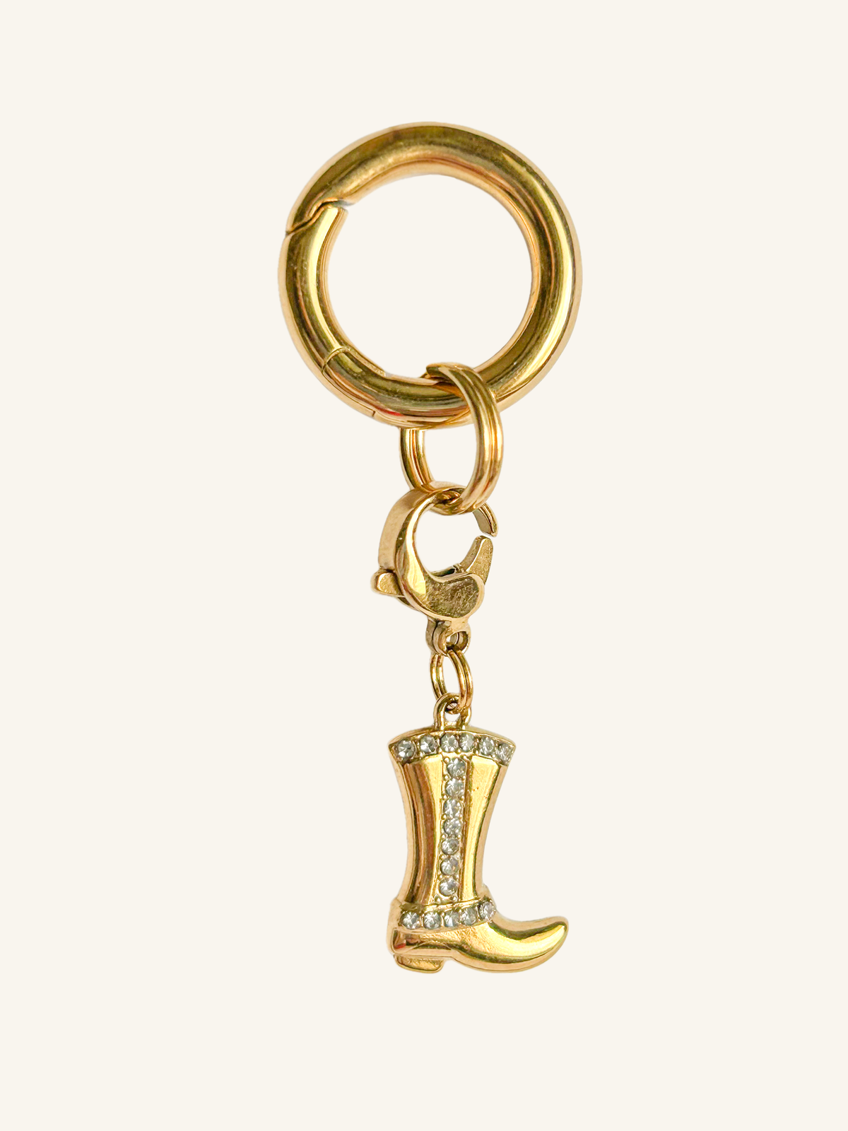 Gold cowboy boot equestrian charm with snap hook clasp