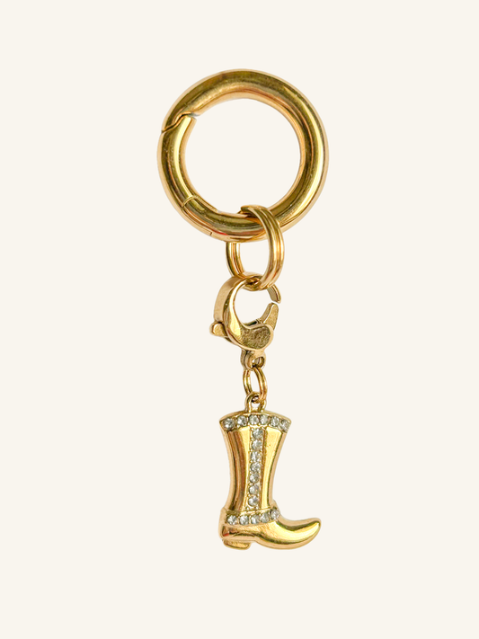 Gold cowboy boot equestrian charm with snap hook clasp