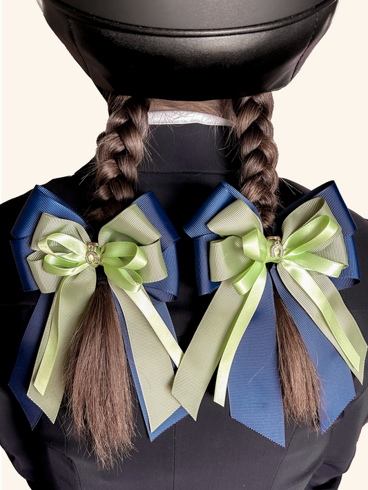 Gold equestrian hair bows for horse shows