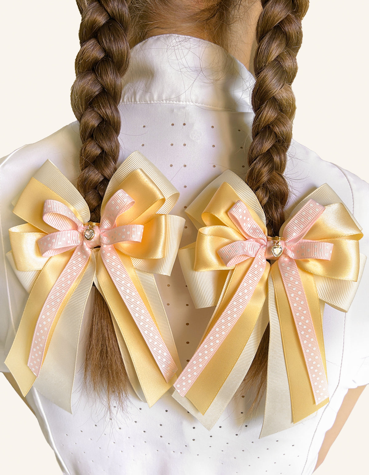 Handmade Buttercream Blush horse show bows by Bows & Charms
