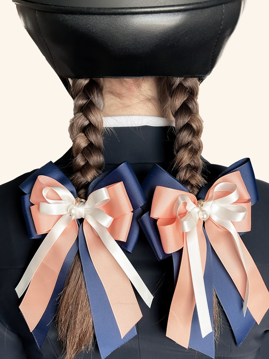 Navy horse show hair bows for equestrian competitions
