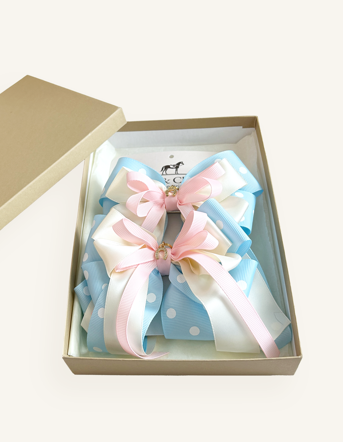 Handcrafted pastel equestrian show bows for horse shows