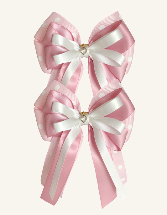 Sweetheart Dots pink equestrian show bows for young riders