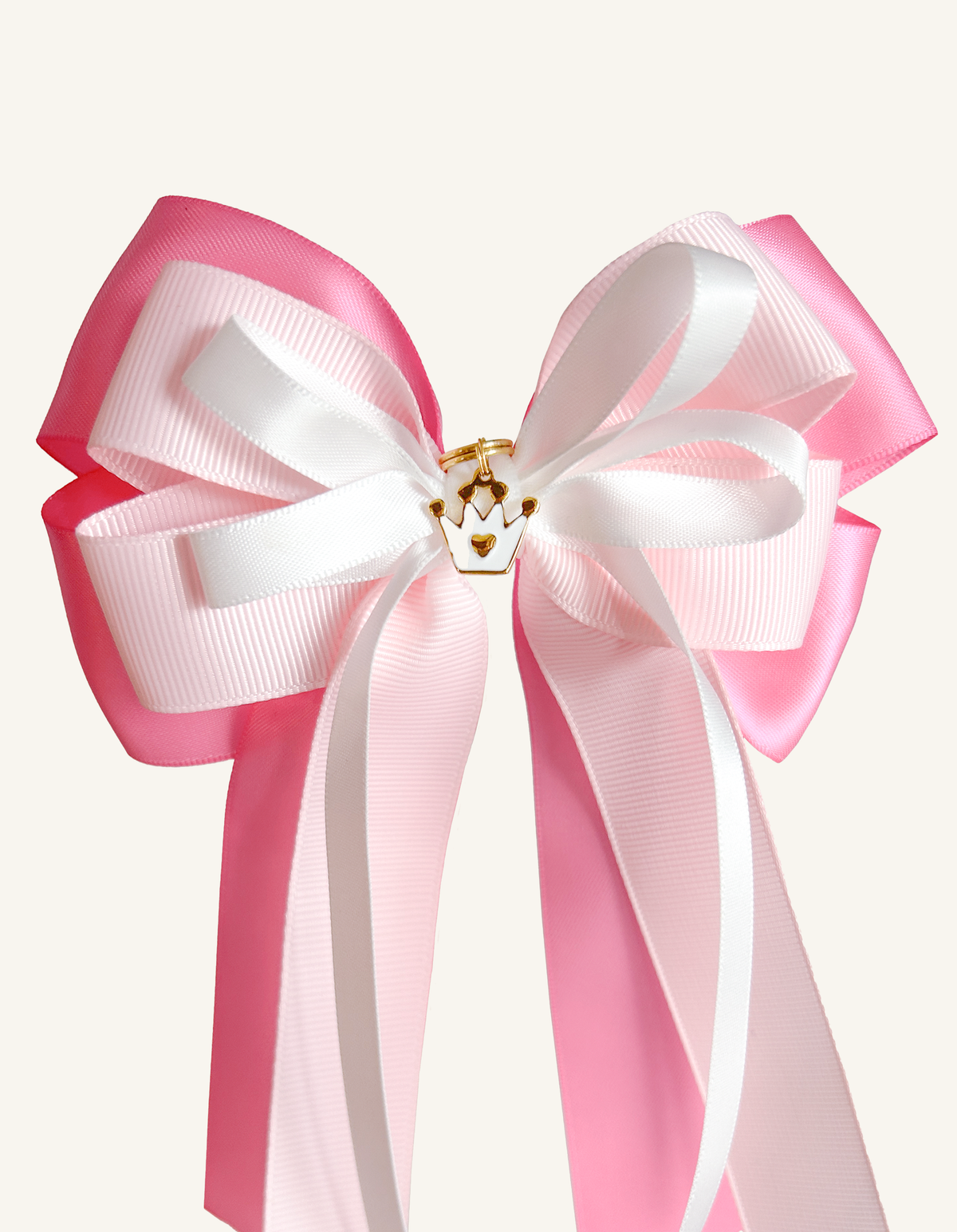 Pink and white equestrian hair bow for horse shows – Pretty in Pink by Bows & Charms