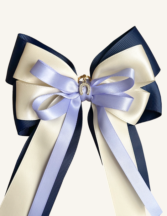 Sapphire blue horse show hair bows for equestrian competitions