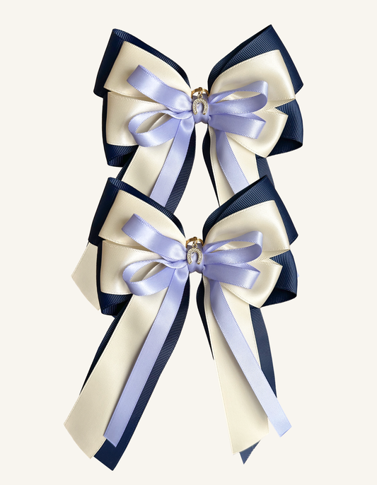 Sapphire Grace blue equestrian show bows for young riders